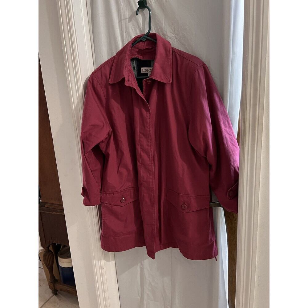 london fog raspberry button down car coat plaid removable lining size 14P